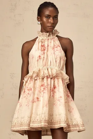 Angline halterneck floral-print mini dress in Neutrals