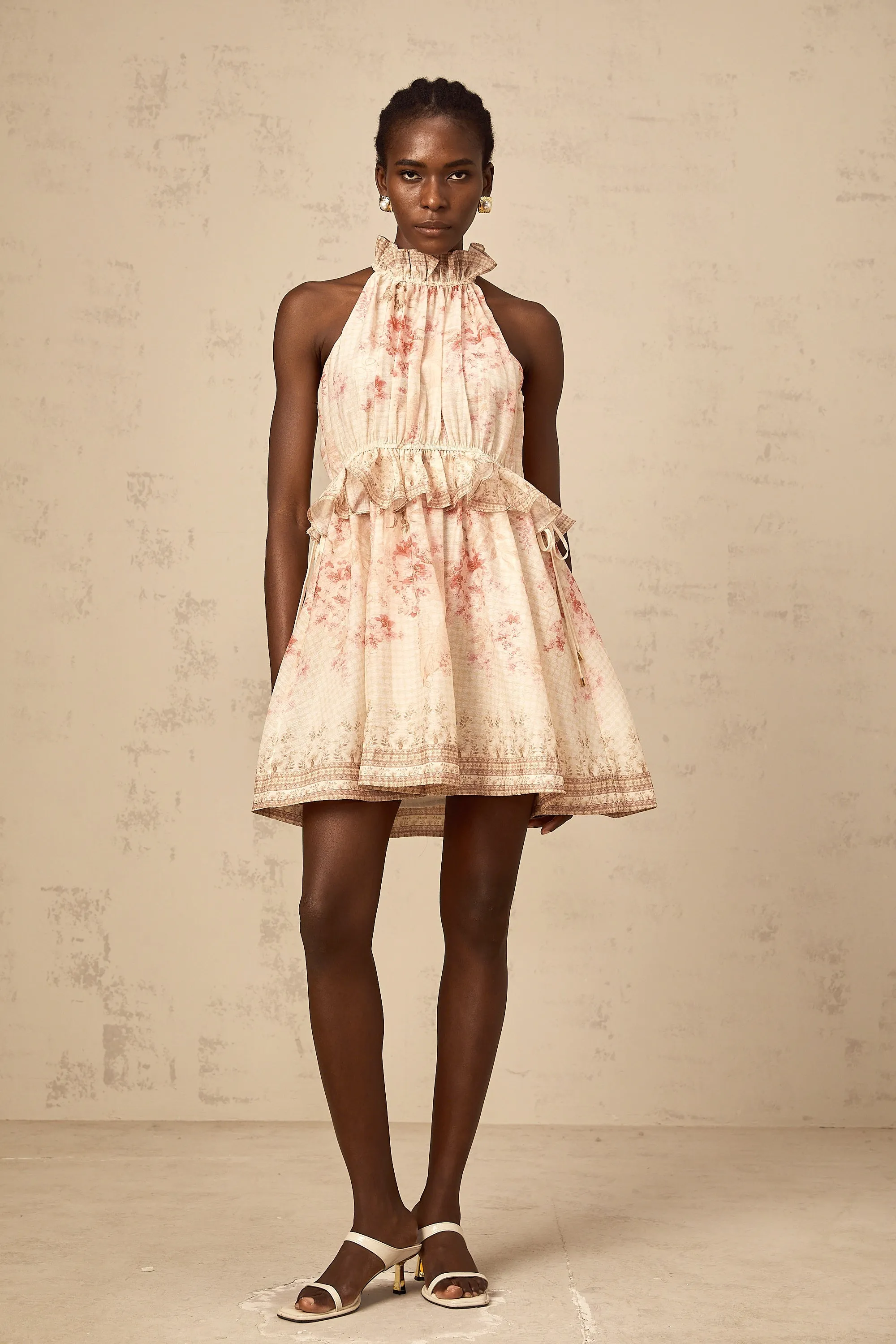 Angline halterneck floral-print mini dress in Neutrals