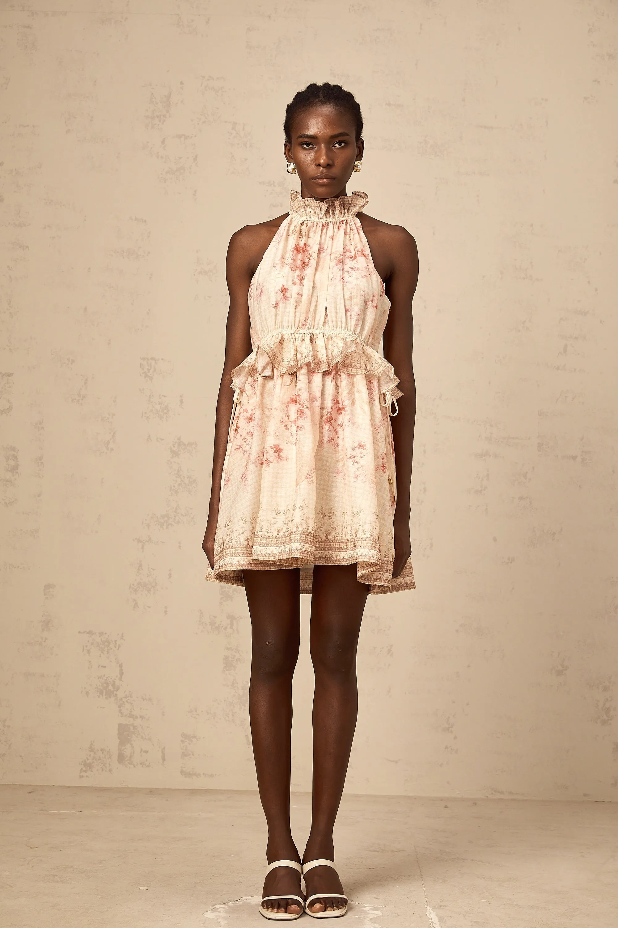 Angline halterneck floral-print mini dress in Neutrals