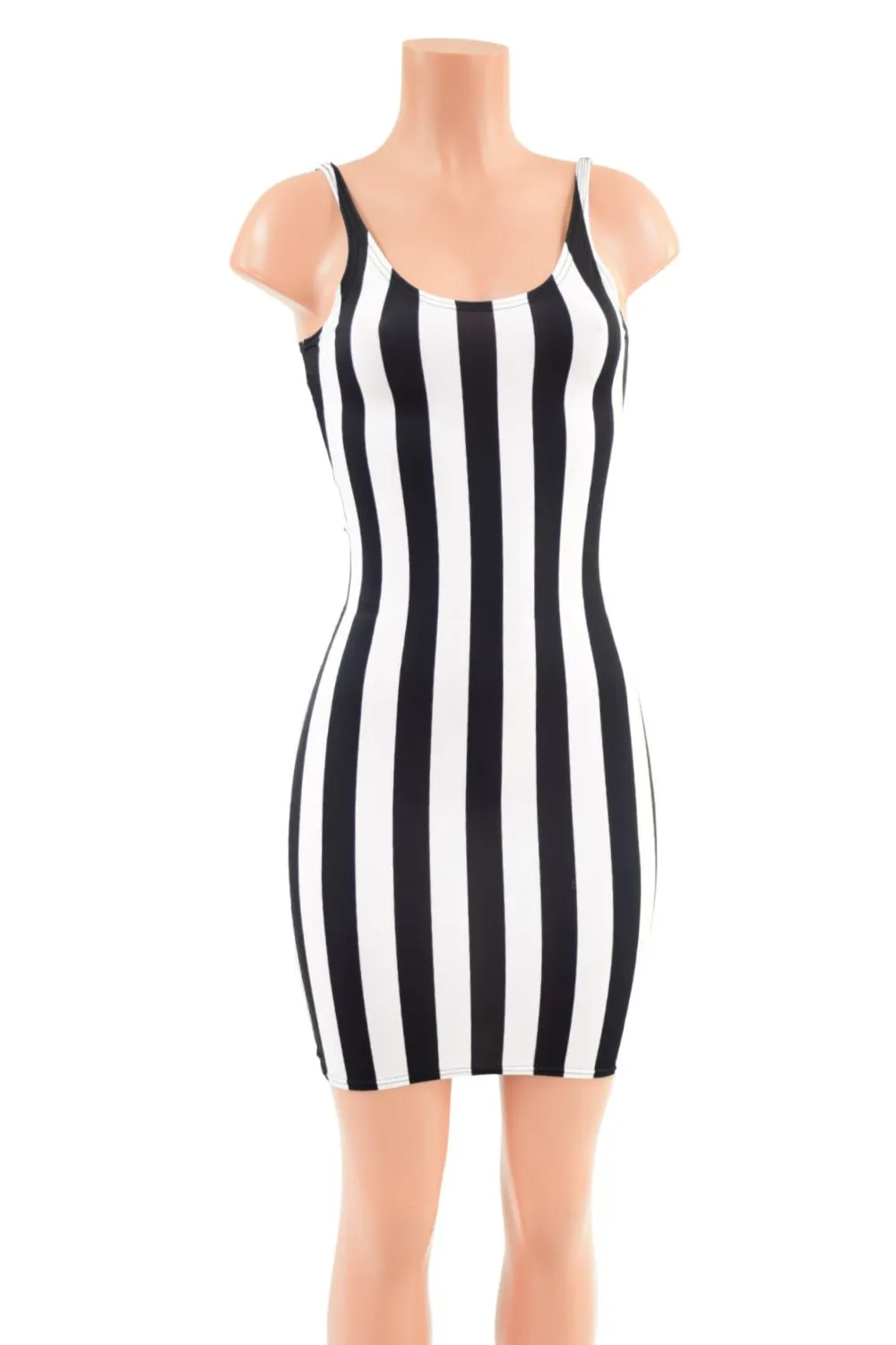 Black and white striped Thin Strap Tank Dress