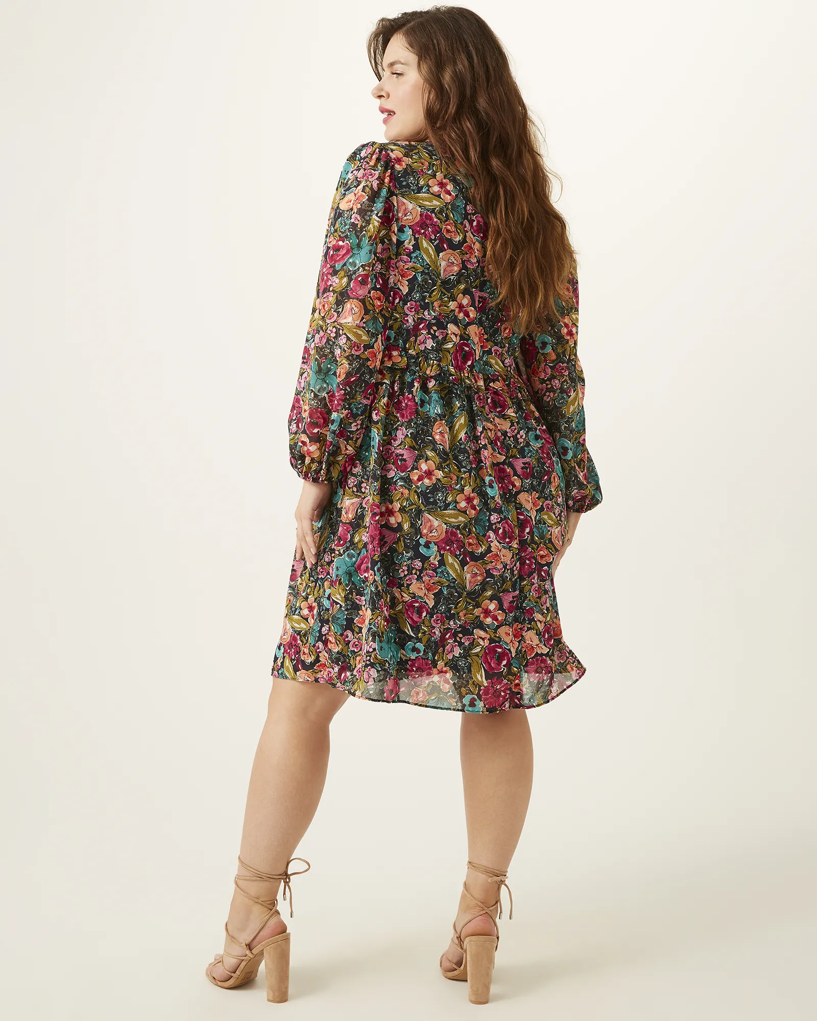 Chelsea Printed Ruffle-Trim Dress | Navy / Coral