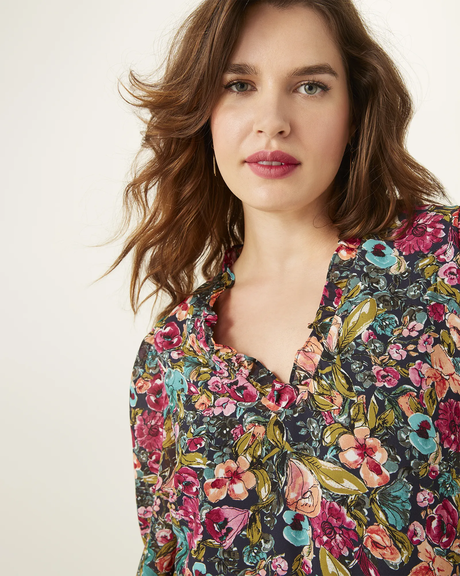 Chelsea Printed Ruffle-Trim Dress | Navy / Coral