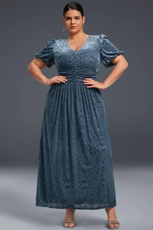 Curveins Plus Size V-Neck Velvet Plain Maxi Dress