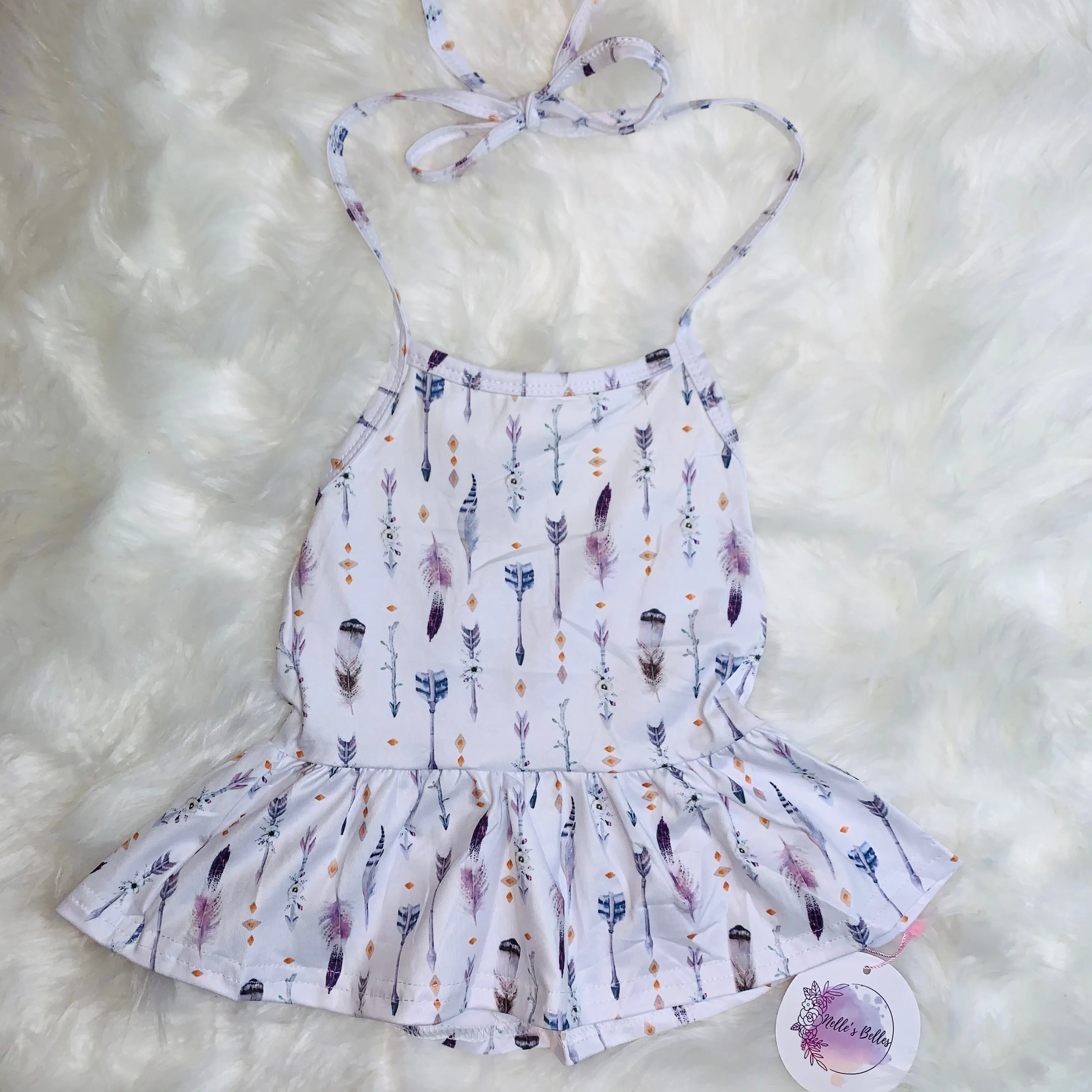 Feather arrows halter peplum