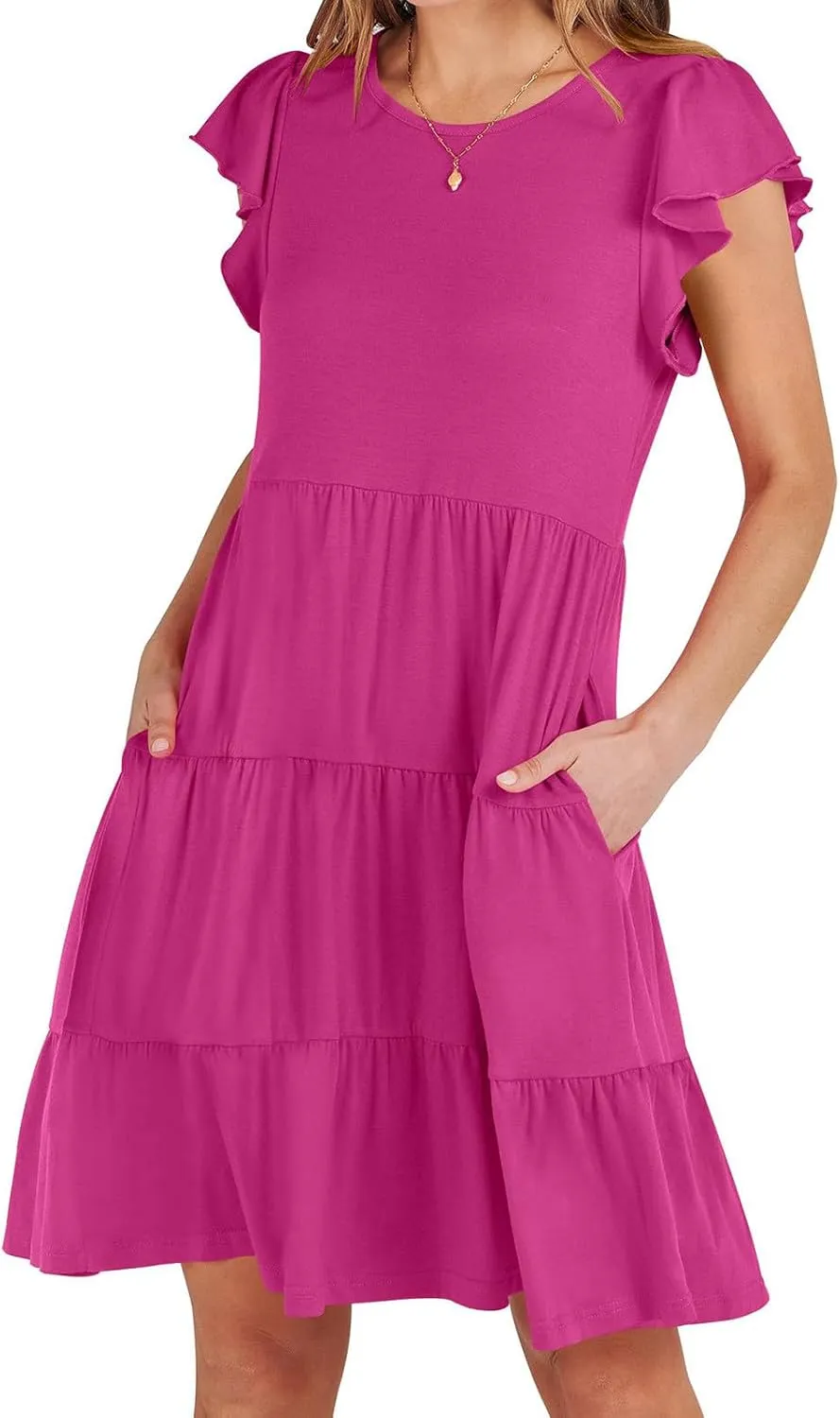 FZYLQY Swing Summer Dress for Women Ruffles Cap Sleeve Short Mini Dress Beach Vacation Tiered Boho Dress Cute Babydoll Dress
