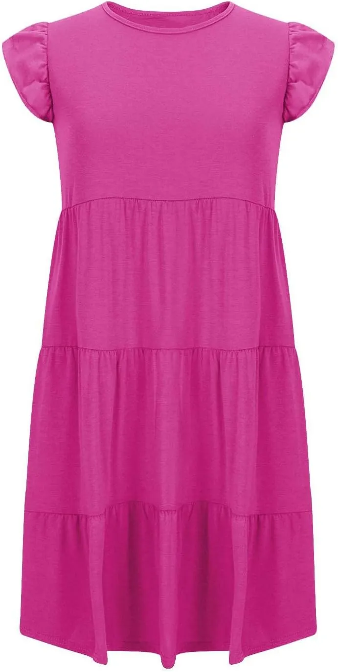 FZYLQY Swing Summer Dress for Women Ruffles Cap Sleeve Short Mini Dress Beach Vacation Tiered Boho Dress Cute Babydoll Dress