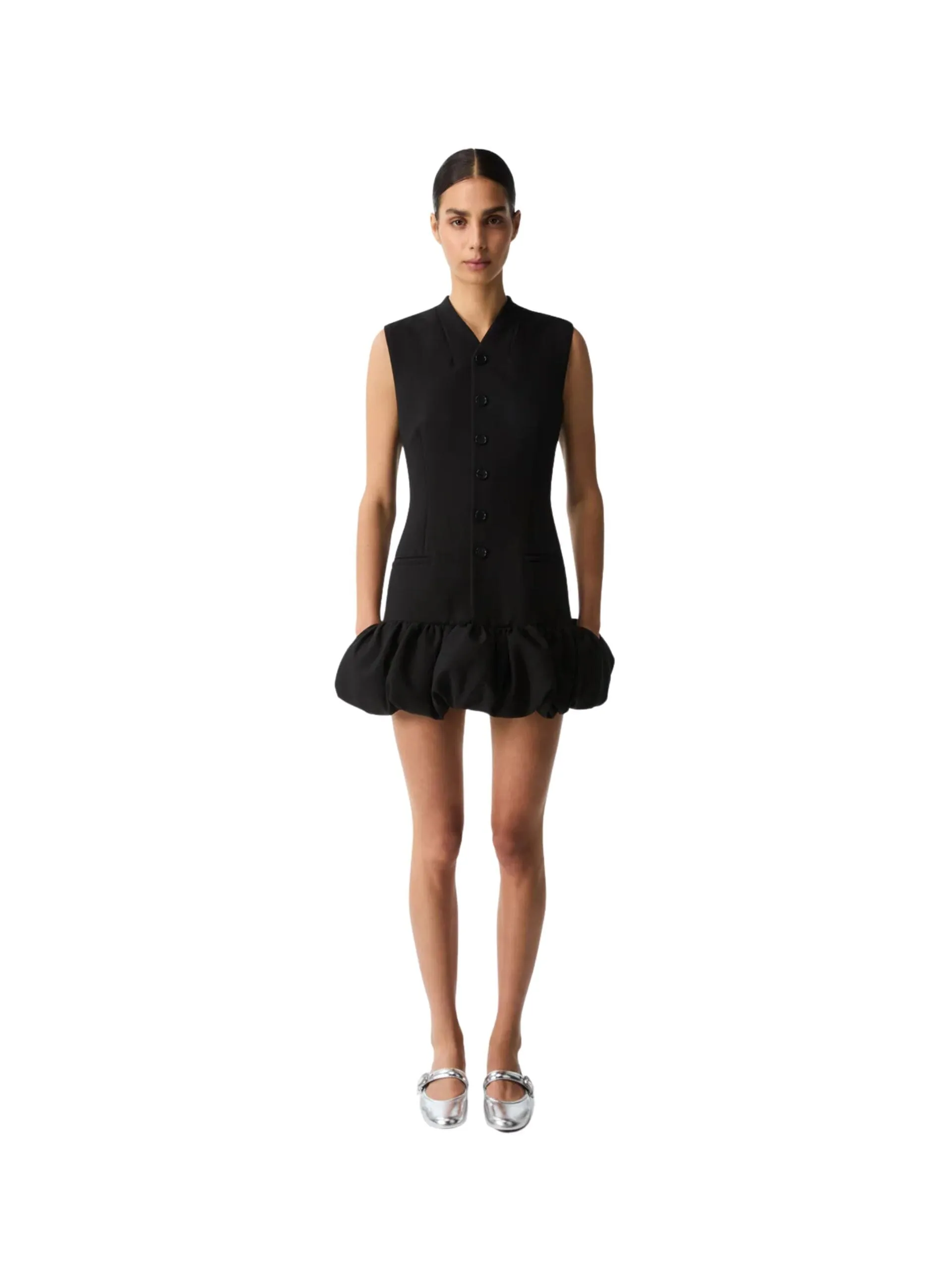 Gathered Hem Sleeveless Tailored Dress / Black