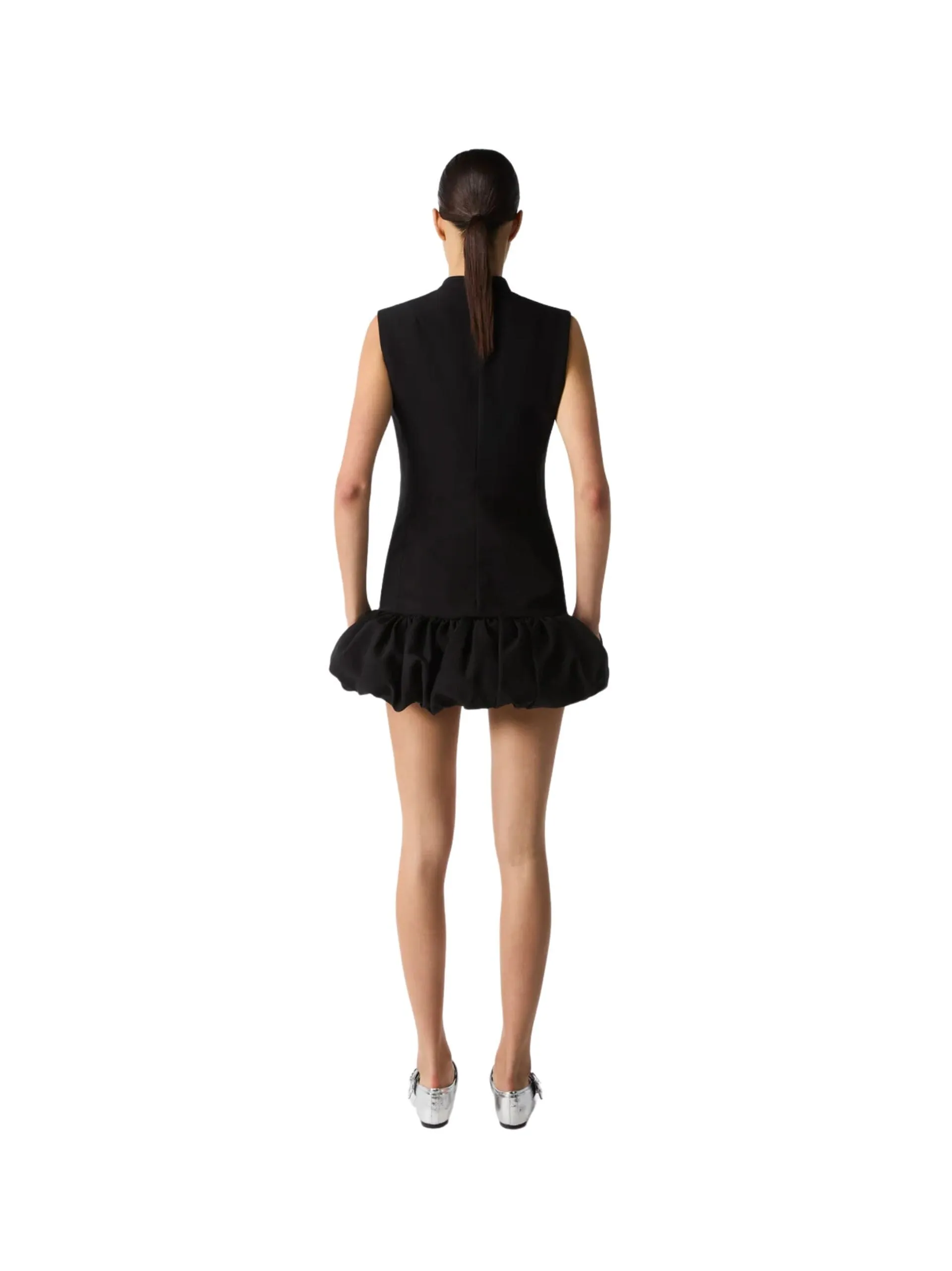 Gathered Hem Sleeveless Tailored Dress / Black