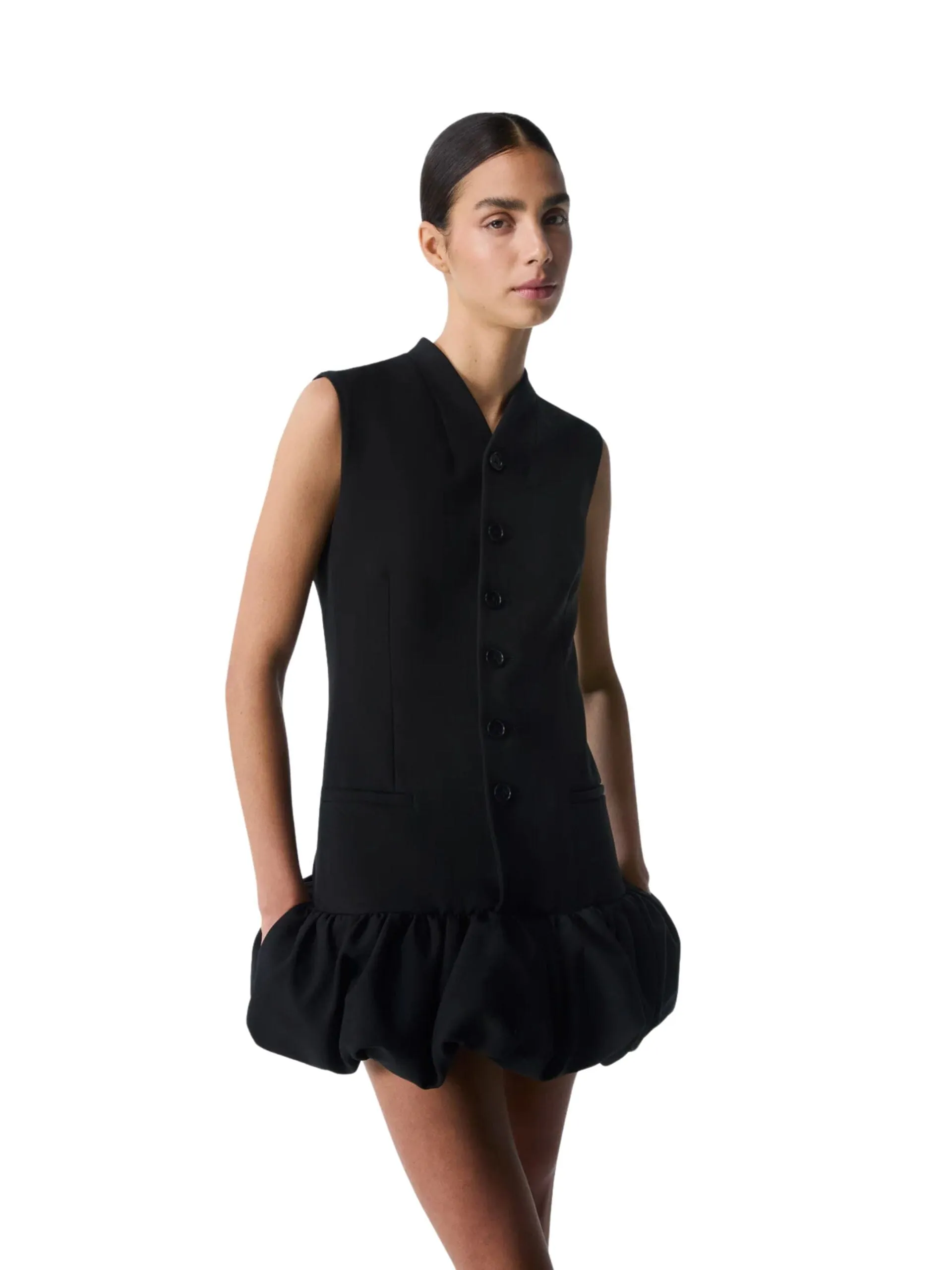Gathered Hem Sleeveless Tailored Dress / Black