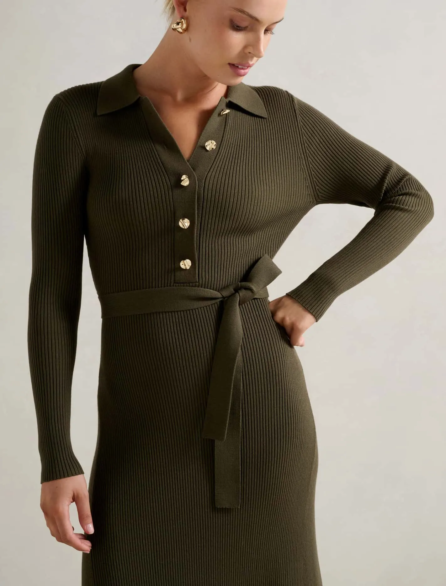 Kelani Belted Knit Midi Dress