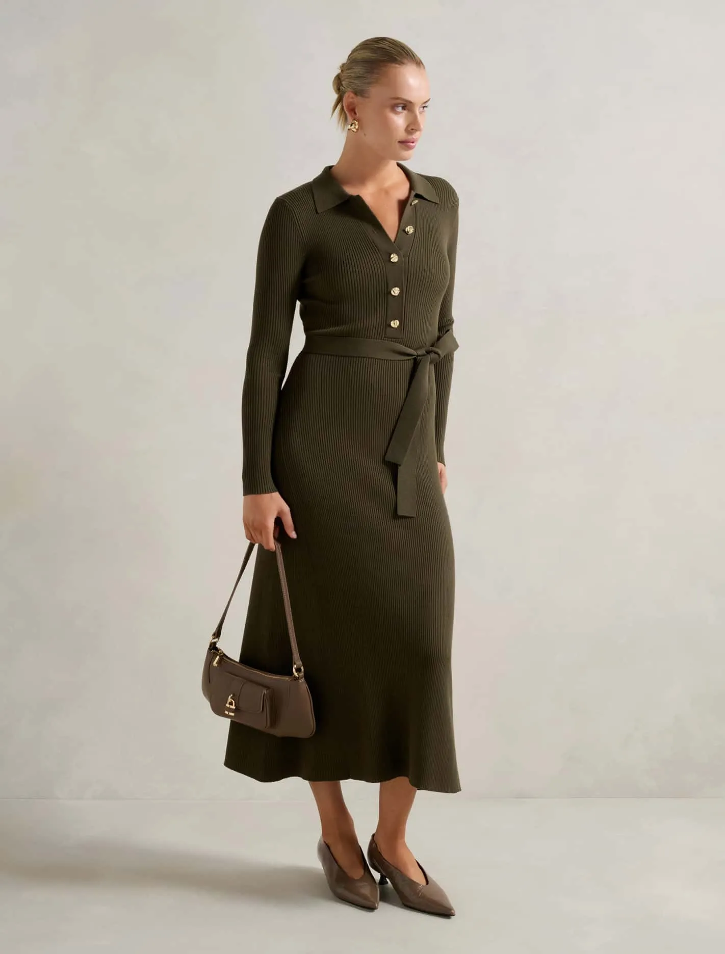 Kelani Belted Knit Midi Dress