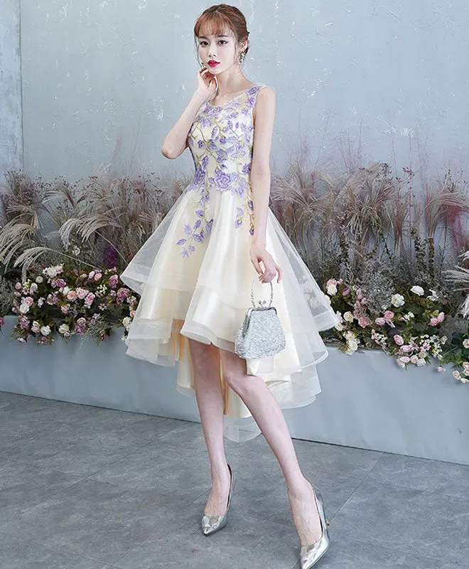 Light Champagne Tulle Lace Short Prom Dress, Lace Homecoming Dress