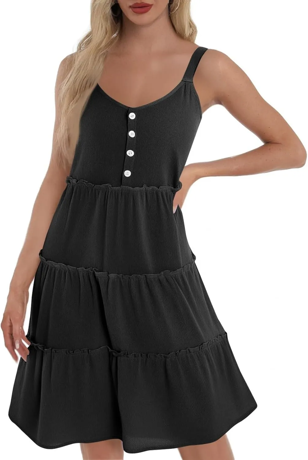 Linen Sundresses for Women 2025 Sleeveless Tiered Short Dresses Summer Vacation Outfits Cute Casual Sun Dresses