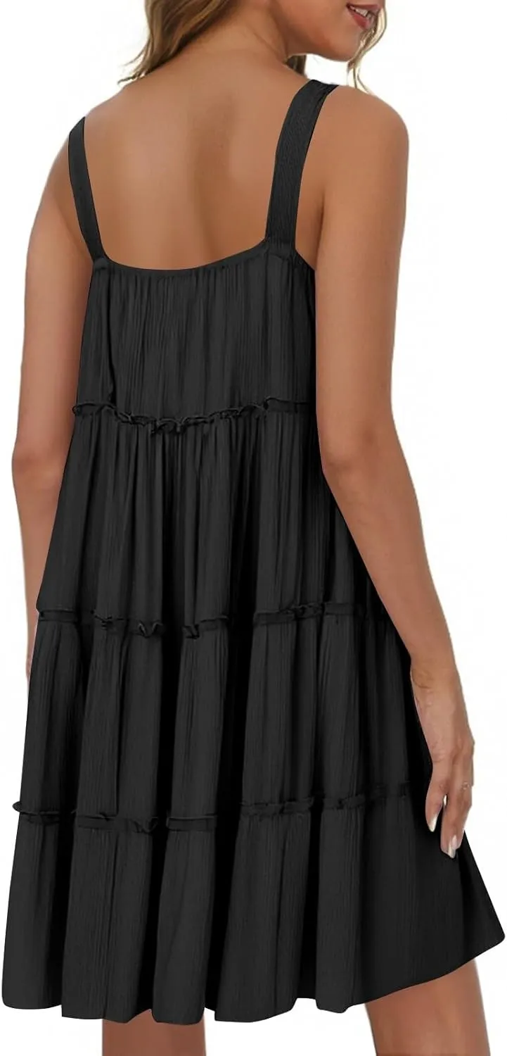Linen Sundresses for Women 2025 Sleeveless Tiered Short Dresses Summer Vacation Outfits Cute Casual Sun Dresses