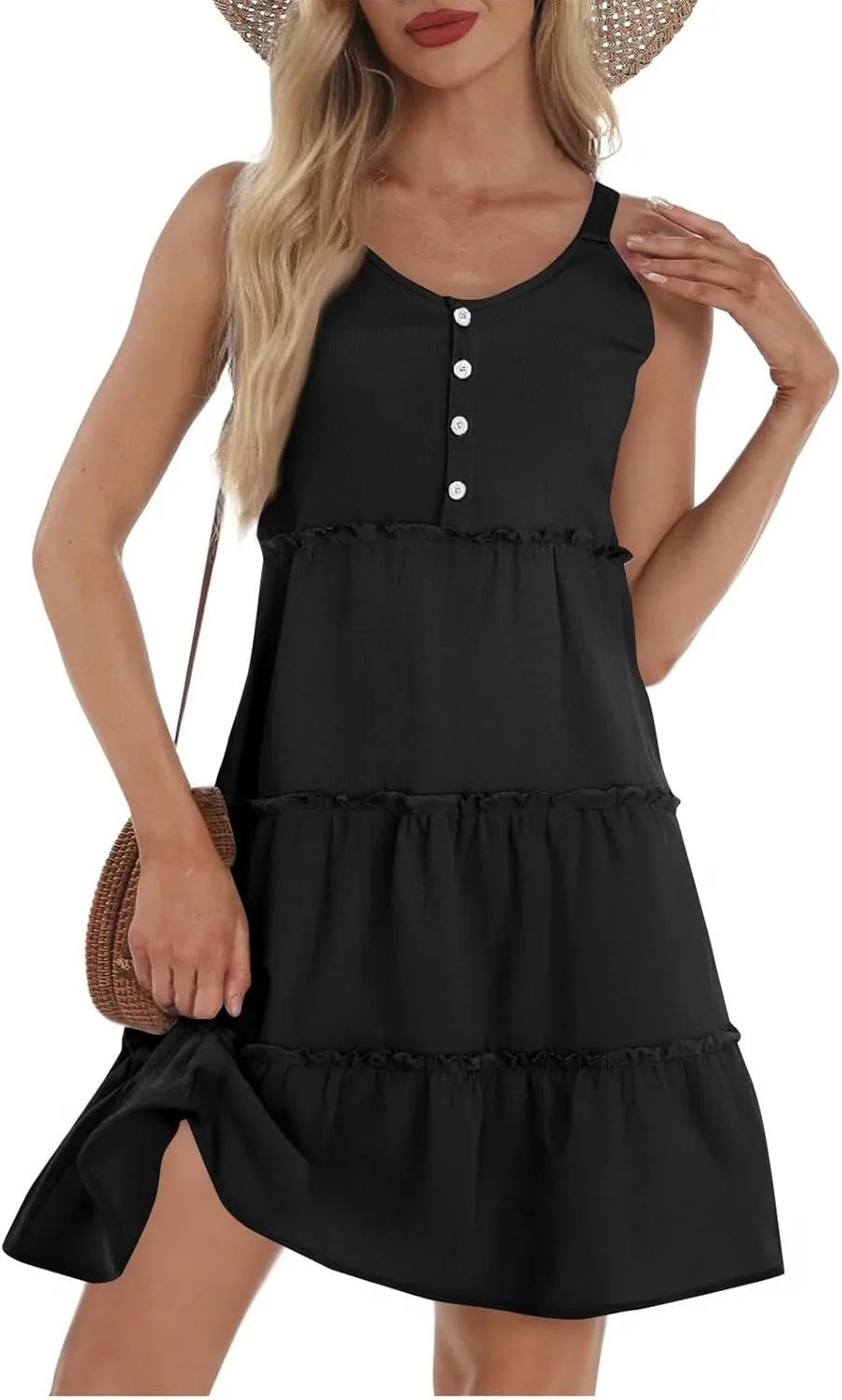 Linen Sundresses for Women 2025 Sleeveless Tiered Short Dresses Summer Vacation Outfits Cute Casual Sun Dresses