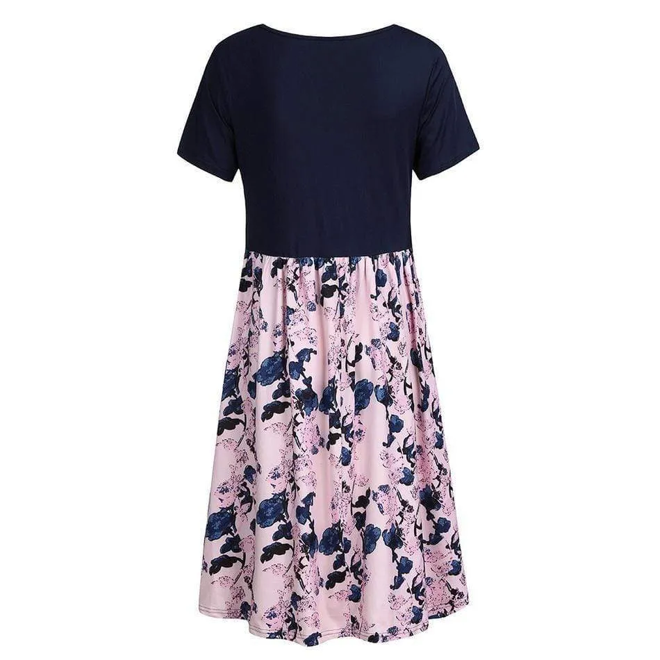 Stylish Floral Print Short-sleeve Nursing Dress