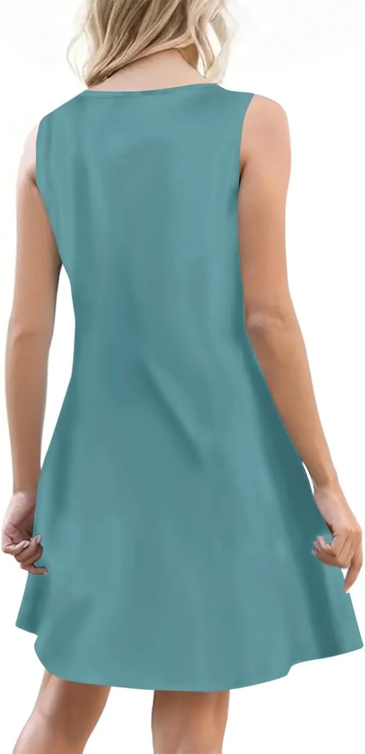 Sun Dresses for Women 2025 Summer Midi Buttons Sleeveless Dress V Neck Slip Glam Beach Tank Dress with Pocket