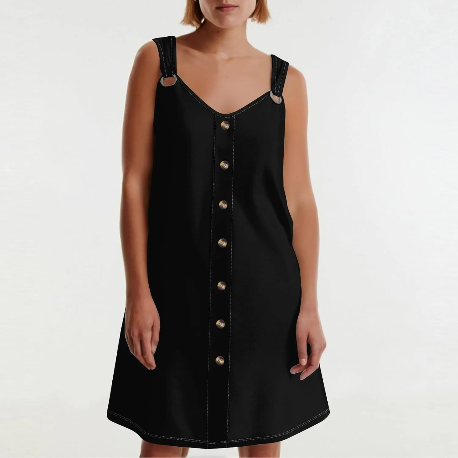 Sun Dresses for Women 2025 Summer Midi Buttons Sleeveless Dress V Neck Slip Glam Beach Tank Dress with Pocket