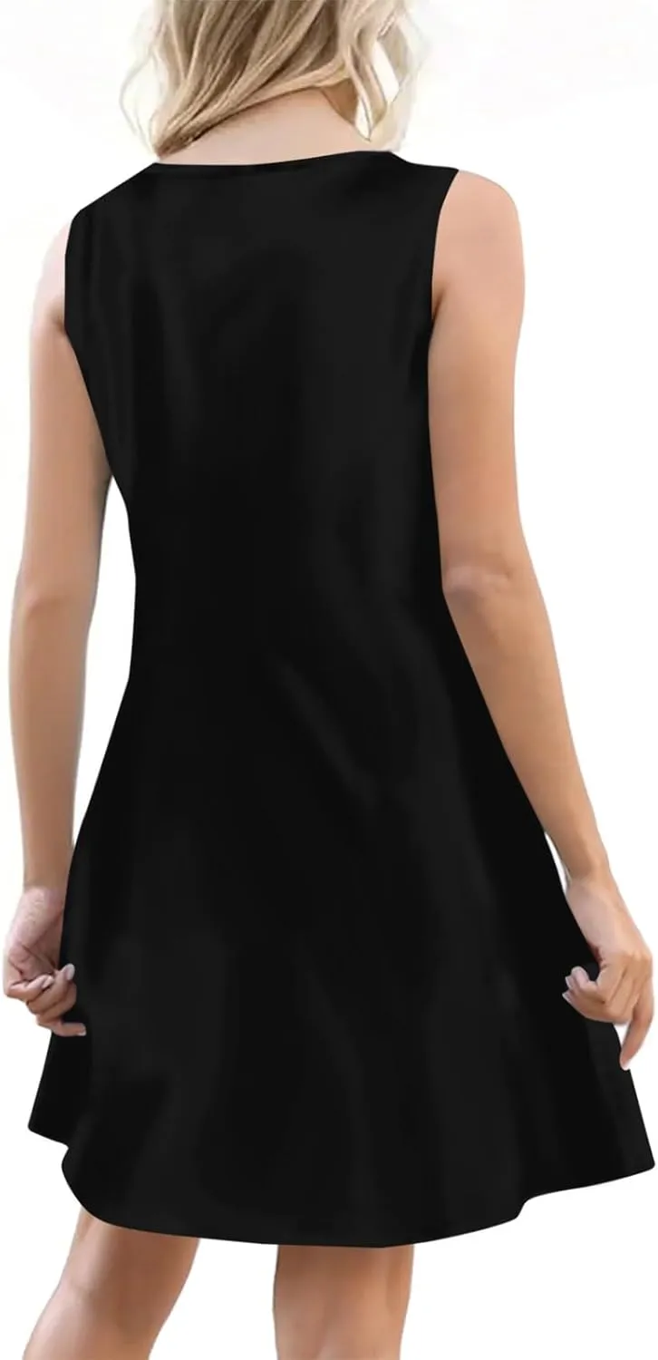 Sun Dresses for Women 2025 Summer Midi Buttons Sleeveless Dress V Neck Slip Glam Beach Tank Dress with Pocket