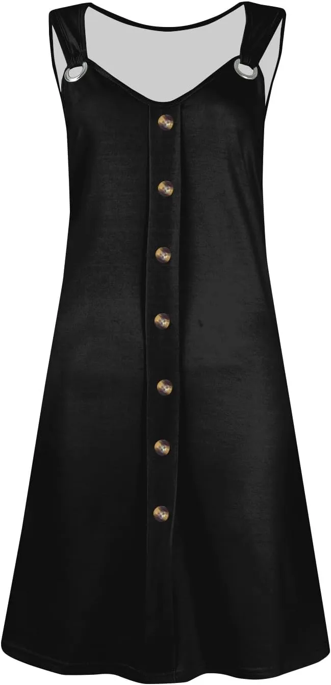 Sun Dresses for Women 2025 Summer Midi Buttons Sleeveless Dress V Neck Slip Glam Beach Tank Dress with Pocket