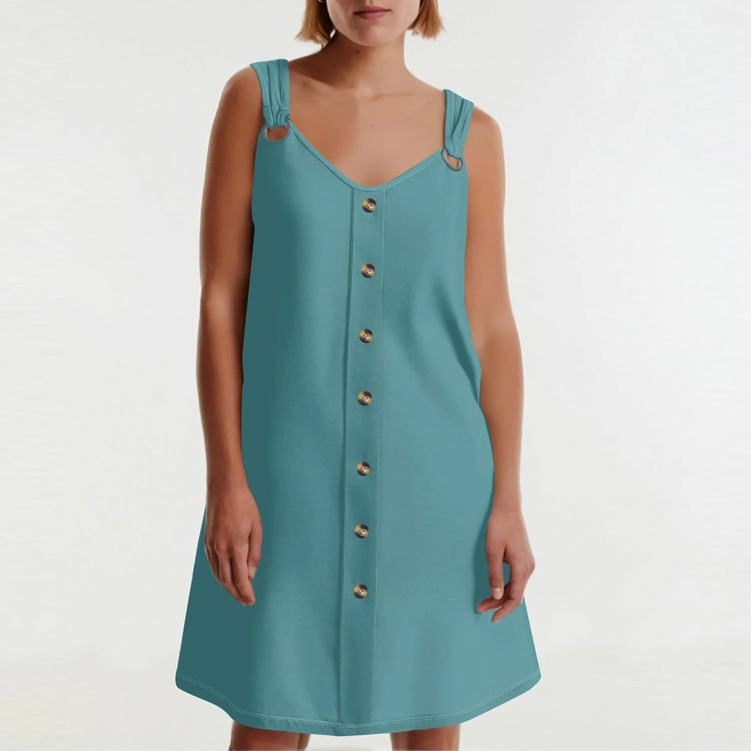 Sun Dresses for Women 2025 Summer Midi Buttons Sleeveless Dress V Neck Slip Glam Beach Tank Dress with Pocket