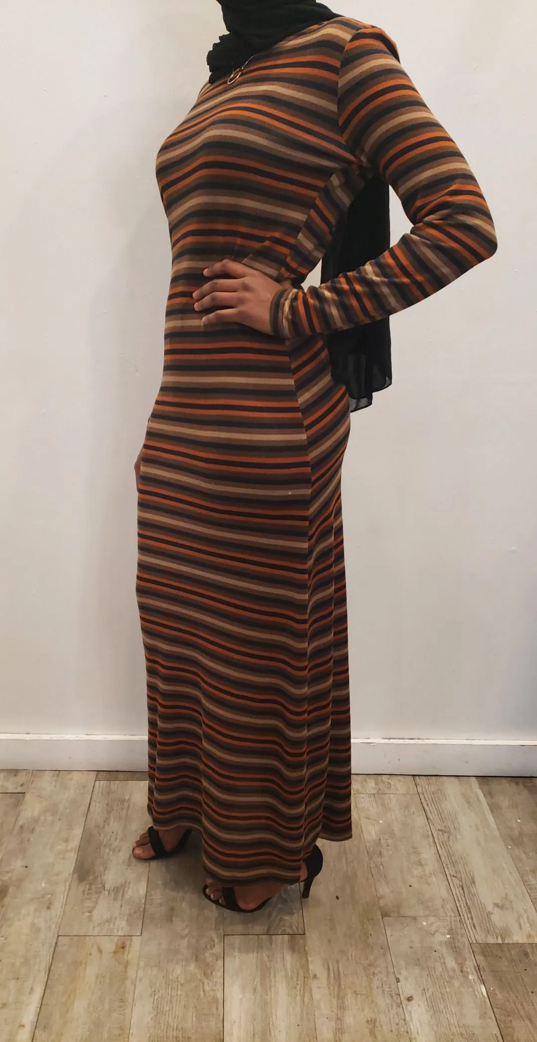 Winter Maxi Dress - Tan/Brown/Orange Stripe
