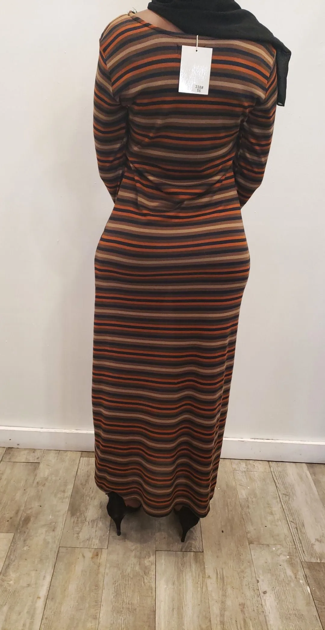 Winter Maxi Dress - Tan/Brown/Orange Stripe