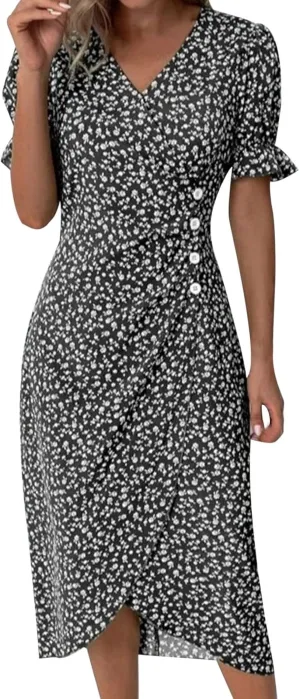 Womens Button Down Summer Dress 2025 Spring Flutter Sleeve Cotton Linen Dress with Pockets Beach A Line Casual Dress