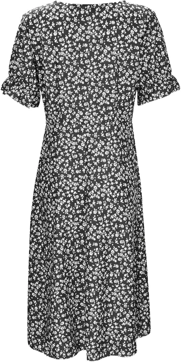 Womens Button Down Summer Dress 2025 Spring Flutter Sleeve Cotton Linen Dress with Pockets Beach A Line Casual Dress